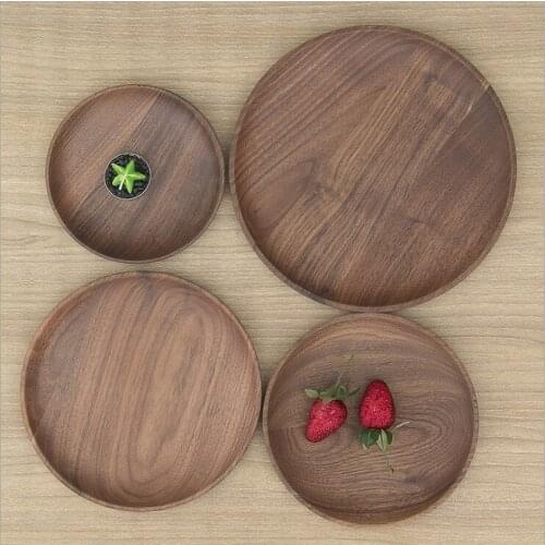 Customized black walnut wooden tray Japanese Korean round fruit confectionery plate nut snack round dish cristmas decoration