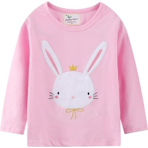 Jumping Meters New Arrival Girls Animals Embroidery T Shirts Hot Selling Childrens Autumn Spring Cotton Clothes Lovely Kids Top