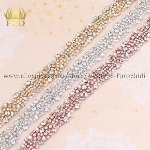 FZD 1 Yard Rhinestones Crystal Dress Accessories Applique Motif Crystals beaded belt trimming For Bridal Wedding Dress