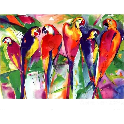 Canvas art Colors Oil Painting birds Modern decorative paintings for bath room Parrot Family Hand painted High quality