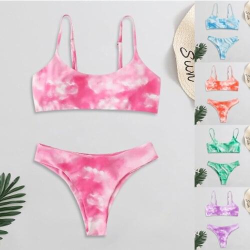 #H30 Swimwear Women Sexy Bikini Tie-Dye Print Push Up Swimsuit Brazilian Bikini Set High Cut Two Piece Swimsuit Biquini