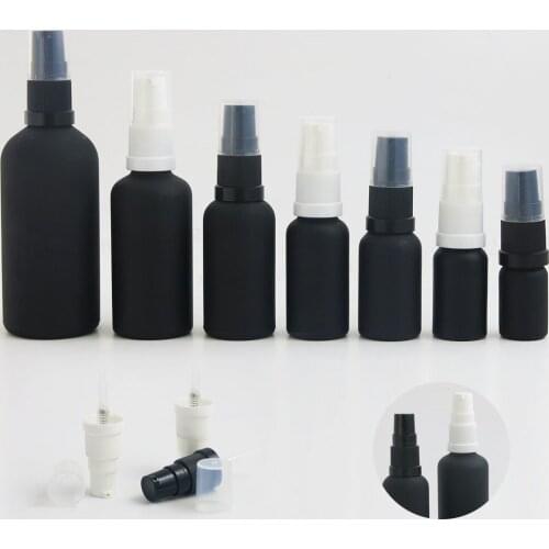 200 x Refillable Travel 100ml 50ml 30ml 20ml 15ml 10ml 5ml Paint Black Glass lotion Bottle With Plastic Pump