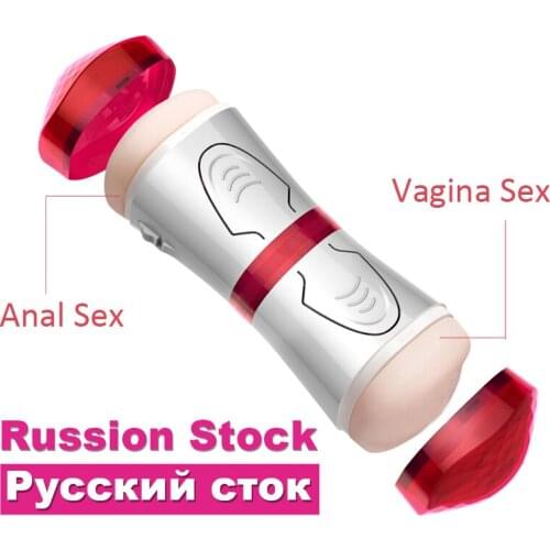 Double Holes Male Masturbator Vibrator Realistic Vagina Anal Sex Toys For Men Handsfree Removable Sucker Penis Trainer