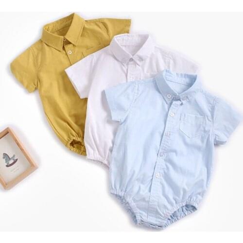New 2021 Summer Baby Boy Girl Short Sleeve Shirt Rompers Kids Boy Girl Pure Color Rompers Baby Girl Newborn Rompers Clothes