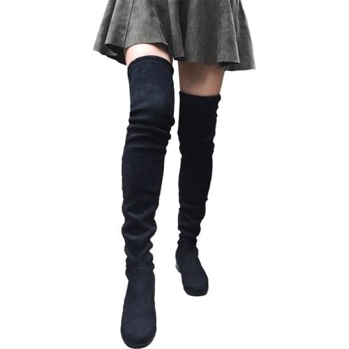 Slim Flock Thigh High Boots Flat Winter Womens Over the Knee Boots Comfortable Ladies Boots Dark Gray Wine Black Boots 2019