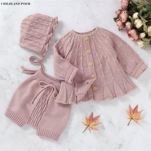 Baby Girls Clothes Autumn Winter Knitted Baby Clothes Newborn Baby Clothing Set Girl Outfits Infant Toddler Cardigan Pants Hats