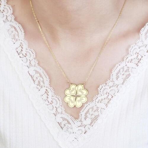 Vaoov 925 Sterling Silver Personalized Four Leaf Plate Necklace - Made in Turkey