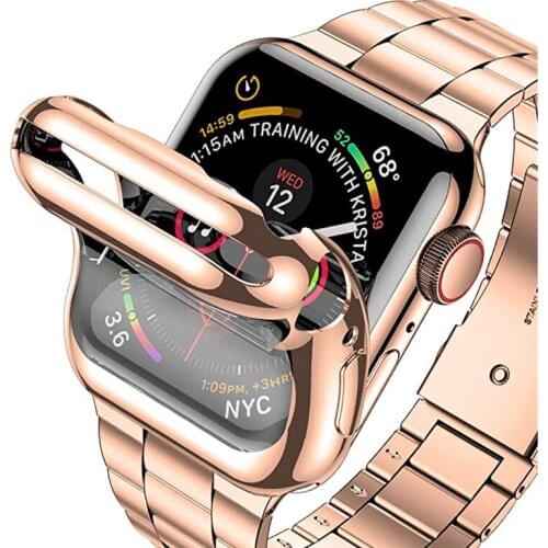 Strap For Apple Watch SE Series 6 Band 44mm 40mm Upgraded Business Stainless Steel Bracelet With Case For Applewatch 42mm 38mm