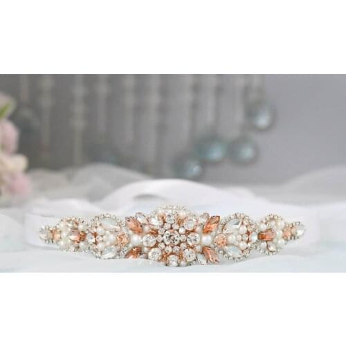 S426 Popular Rose Gold Rhinestone Belt for Bride Wedding Accessories Evening Dresses Decoration Woman Bridesmaid Dress Sash