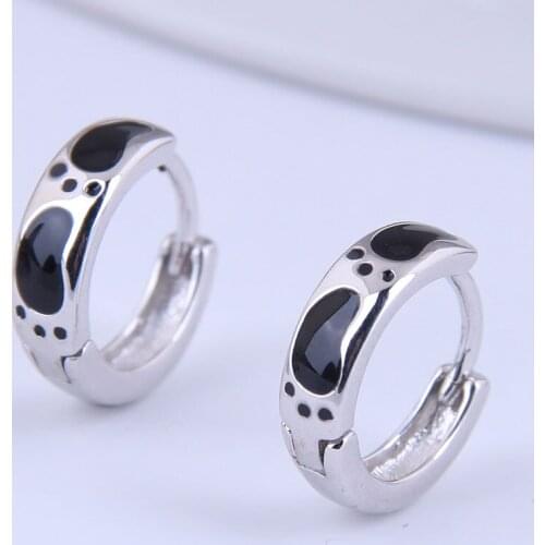 Silver Jewelry Black Oil Enamel Circle Stud Earrings Animal Earring For Women Girl