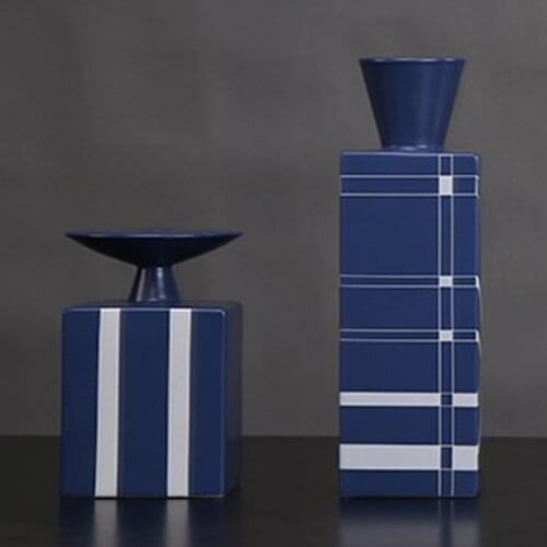 Nordic Indoor Drawing Room Desktop Floral Organ Vase Blue White Resin Ikebana Flower Bottle Art Pot Villa Show Flat Decoration