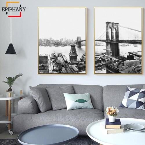 Brooklyn Bridge Poster Modern Wall Art Canvas Painting New York Posters and Prints City Landscape Wall Pictures for Living Room