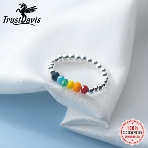 Trustdavis Real 925 Sterling Silver Fashion Sweet Colour Beads Elastic Ring For Women Wedding Birthday Present Jewelry DA2392