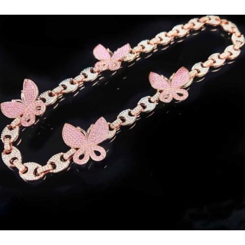 Hip Hop Bling Bling Iced Out Coffe Bean Miain Chain Necklace Boys Girls 8 Shape Stone Butterfly Chain Necklaces 12mm