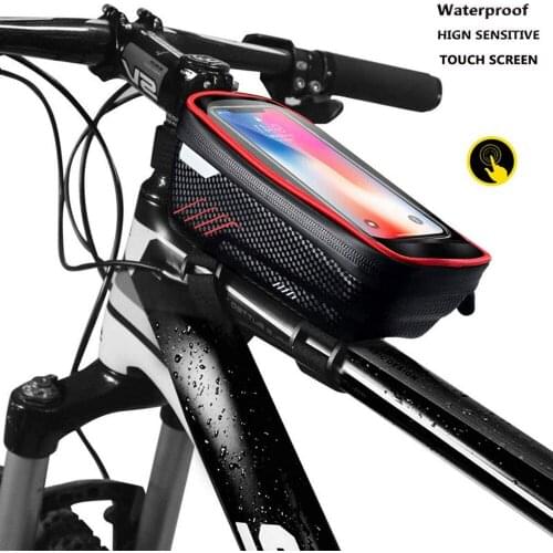 WILD MAN Bicycle Handlebar Bag Hard Shell MTB Mobile Phone Case Waterproof Front Tube Bags Front Beam Touch Screen Phone Holder