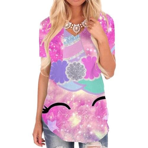 Giyu Brand Unicorn T Shirt Women Animal Funny T shirts Galaxy Tshirts Printed Colorful V-neck Tshirt Womens Clothing Summer