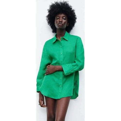 Nlzgmsj Za Women 2021 Autumn Women Pure Color Single Breasted Blouse Casual Wild Temperament Was Thin Loose Shirt Coat 202108