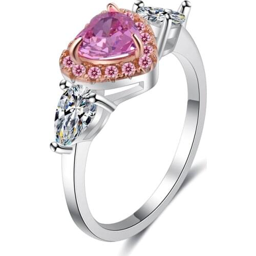 14k White Gold Pink Diamond Rings for Women Emstone Cute/Romantic Rings for Women Wedding Engagement Jewelry Gorgeous Promise