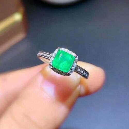 925 Sterling Silver Real Natural Emerald Rings Fine Jewelry Women Trendy Wedding Open Wholesale 5.5mm