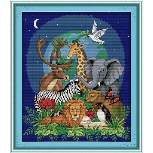 Animal World (2) position cross stitch kit 18ct 14ct 11ct count printed canvas stitching embroidery DIY handmade needlework