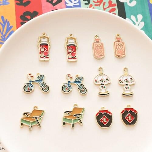 10pcs Alloy Cute pendant age sense kettle table lamp wine jar bicycle Earrings For Women Girls Cartoon diy jewelry accessories