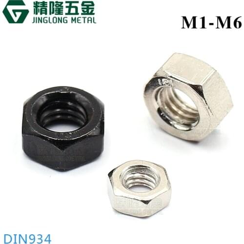 100Pcs DIN934 M1 M1.2 M1.4 M1.6 M2 M2.5 M3 M4 M5 M6 Carbon Steel Hex Nut Hexagon Nuts Metric Thread Suit For Screws Bolts HW010