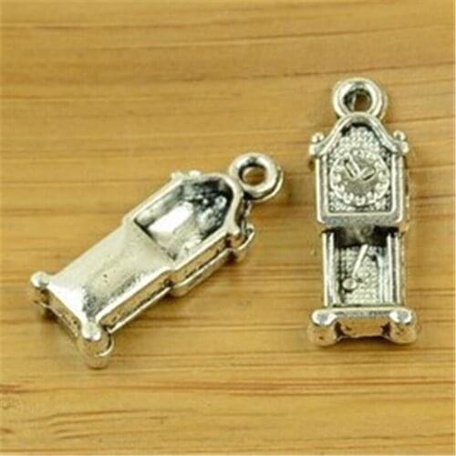 100Pcs/lot Antique Silver Clock Charms 20x7MM Retro Clock Charms for Jewelry Making