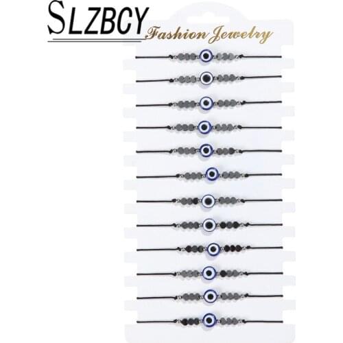 12pcs/set Blue Evil eye Charms Bracelets Set Heart Hematite Stone Beaded Bracelets For Women Girl Handmade Woven Rope Bracelet