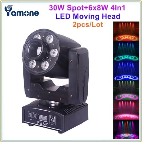 2pcs/Lot 30W LED Gobo Moving Head Spot Light With 6*8W RGBW 4In1 LEDs Wash 2In1 Mini DMX Led Moving Head Spot Zoom DJ Light