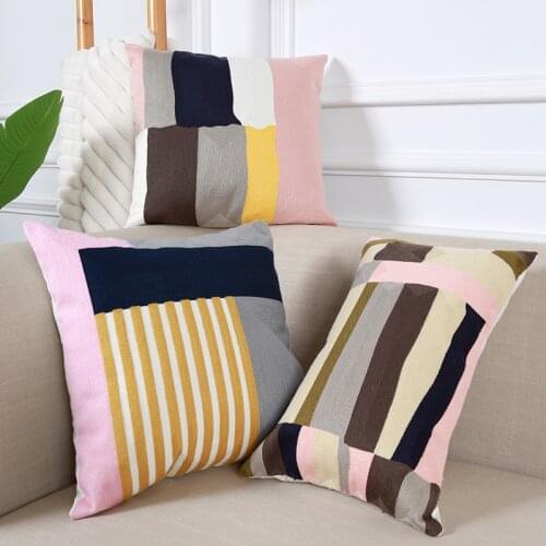2021 Pink Geometric Cotton Embroidery Home Decor Cushion Cover Ivory Loop Tufted pillow cover for Home decoration Bedroom