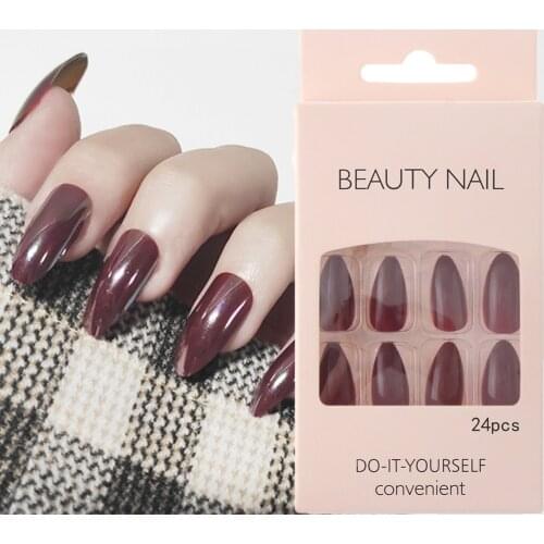 24Pcs Detachable False Nails Stiletto Mirror Laser Wearable Artificial Fake Nails Full Cover DIY Manicure Extension Salon Decor