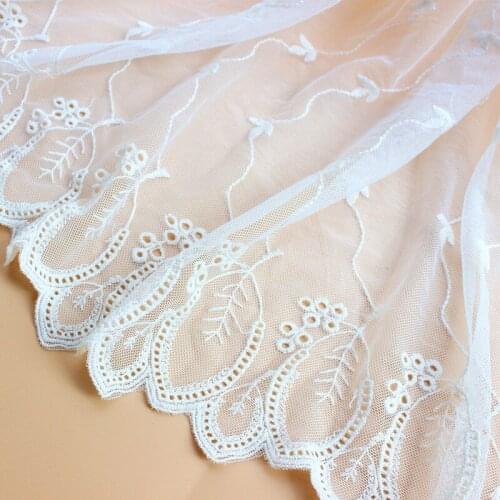 3 Yards Beige Embroidery Cotton Leaf Symmetrical French Tulle Lace fabric For Wedding Dress Evening Bridal Gown Curtain Supply
