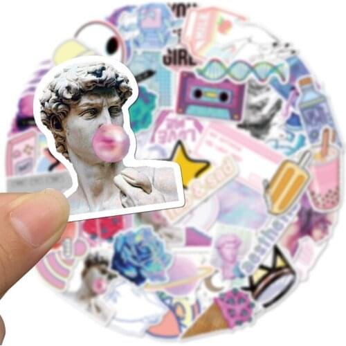 50pcs Pretty Vaporwave Waterproof DIY Stickers For Laptop Guitar Suitcase Motorcycle Skateboard Abstract Stickers