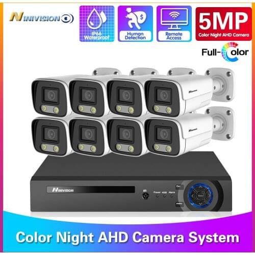 8CH H.265+ P2P DVR Outdoor Waterproof Home BNC CCTV AHD Camera Security System Kit 5MP Color Night Vision Surveillance System