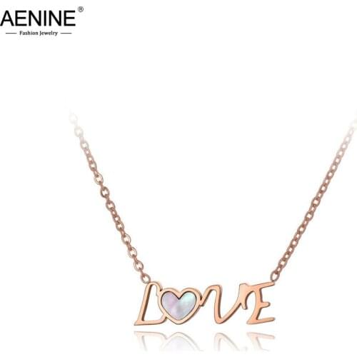 AENINE Office Style Stainless Steel White/Black Shell Love Choker Necklaces For Women Fashion Charm Pendant Necklace AN19219
