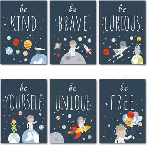 Astronaut Planets Rocket Spaceship Baby Nursery Wall Art Canvas Painting Nordic Posters And Prints Wall Picture Kids Room Decor