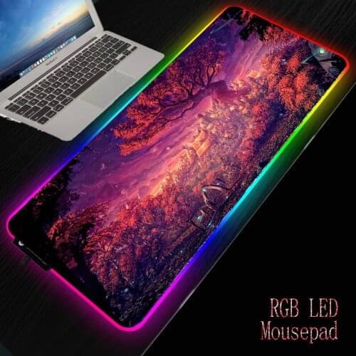 Landscape Painting Large RGB Gaming Accessories Mousepad LED Light Illuminated Colorful Luminous Mouse Carpet XXL Mouse Mice Mat