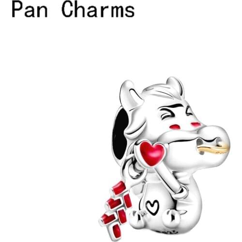 Animal Zodiac Collection 925 Silver Color Cow Cute Cattle Cow Charms Beads Fit Original Pandora Bracelets DIY Jewelry Making