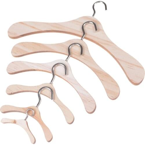 1Pc wooden Hangers Dress Clothes Accessories For Doll Pretend Play New year Girls' Gift 6size