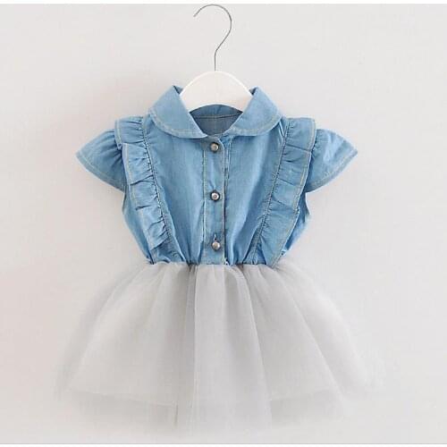 2016 children fashion denim dresses baby girls summer new arrival kids dresses veil Sandy beach short wholesale retail