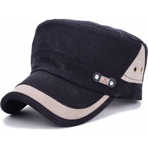 Army Cap Men Women Adjustable Flat Top Caps Washed Cotton Military Style Cadet Hat