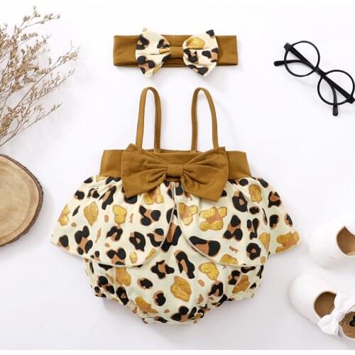 0-18M 2Pcs Baby Girls Boys Cute Print Casual Fashion Sleeveless Pullover Summer Romper Leotard+Bowknot Headwear Clothes