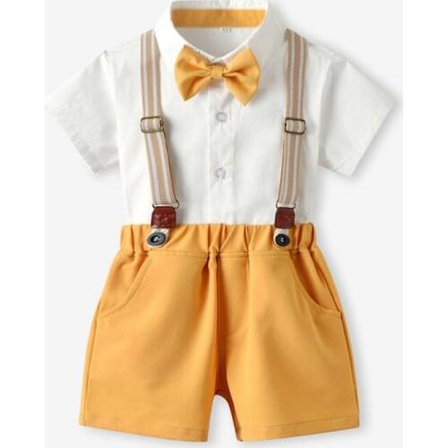 Baby Boy Summer Clothes Set Wedding Christmas Gentleman Boys 1-7 Years Clothing Set T-Shirt+Belt Pants Kids Boys Clothing Suit