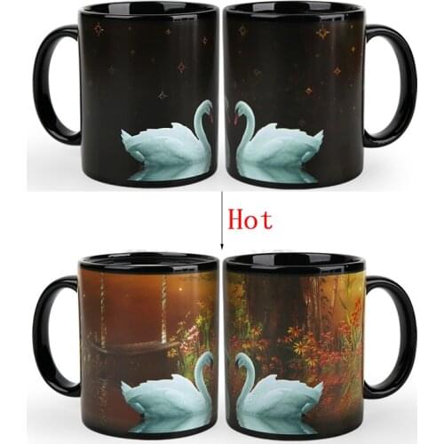 1Pcs New 350ml Swan Lake Magic Mug Heat Sensitive Color Changing Mug Ceramic Milk Coffee Tea Cup Best Gift for Friends Children