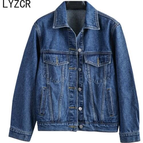 Oversized Denim Jeacket Woman Black Vintage Loose Womens Autumn Jacket 2020 Washed Blue Jeans Coat Turn-down Collar Outwear