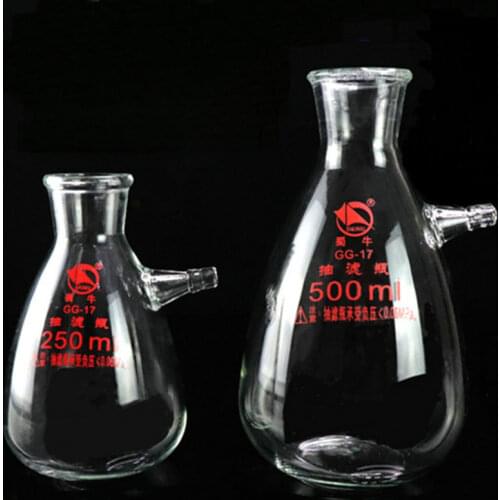 125ml 250ml 500ml 1000ml Laboratory Borosilicate Glass Filter Bottle Filtration Vacuum Suction Flask With Upper Mouth for Tests