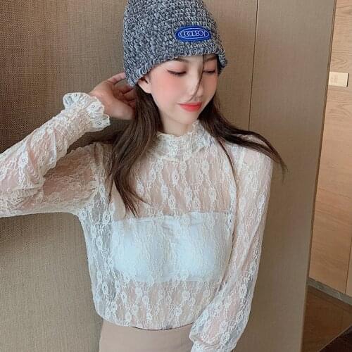 Summer See Through Lace Blouses for Women Sexy Club Streetwear Teenage Girls Puff Sleeve Top Shirt Elegant Ladies Party Clothing