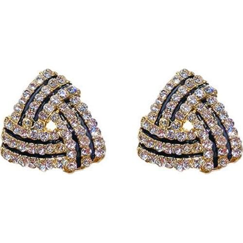 Mini Small Stud Earrings Rhinestone Embellished Twisted Triangle Fashion Jewelry