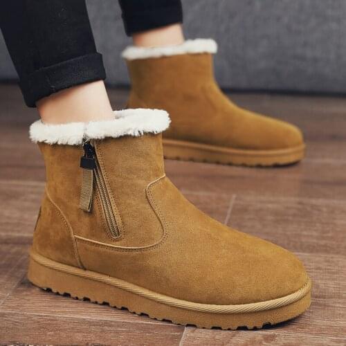 Fur Suede Snow Boots Mens ankle winter boots Warm Flat platform shoes shoes Fleece-lined thick snow shoes Lace-up
