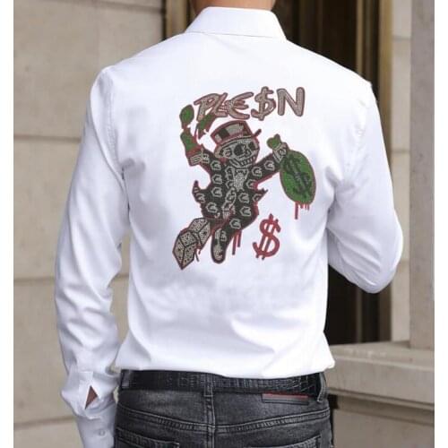 Hot drill Shirts Spring Men Fashion Long Sleeve Business Casual Man Dress Rhinestone Shirts